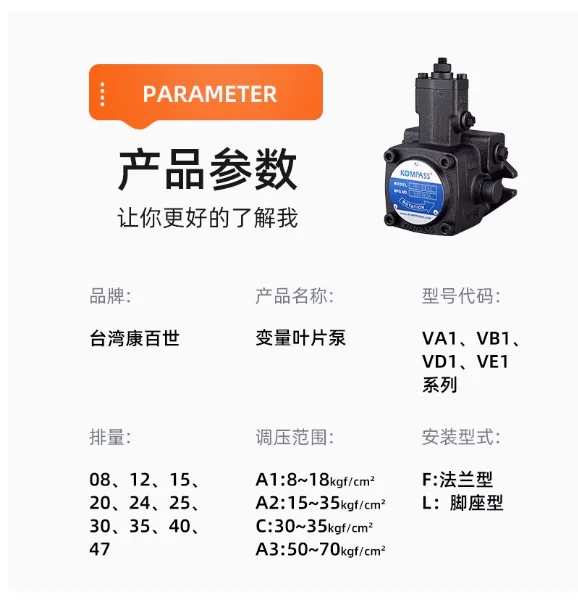 KOMPASS Variable Blade Pump VE1-40F-A3 VE1-40F-A2 /-A1 VD1-30F-A3 /A2/A1 VB1-20F-A3 /A2/A1 VA1-15F-A3 /A2/A1 VA1-12F-A3 /A1/A2 - Image 6