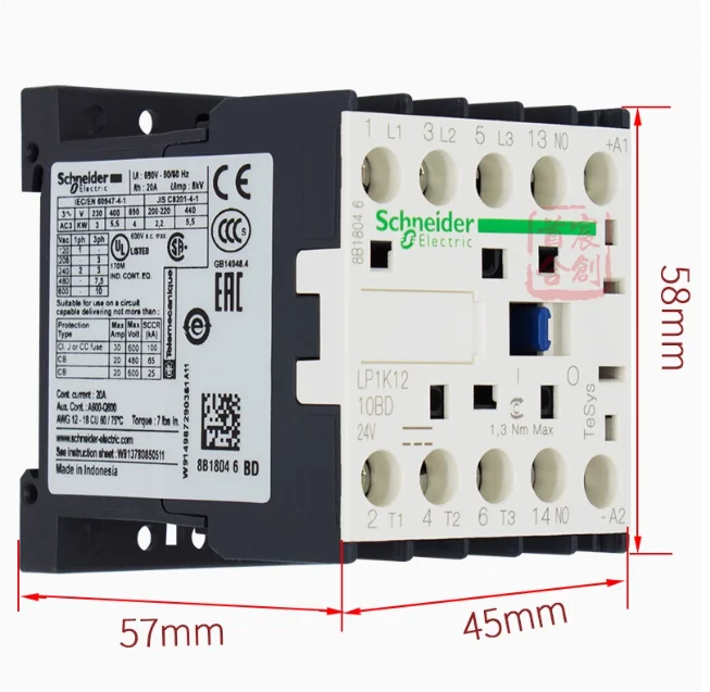 SCHNEIDER DC contactor LP1K1210BD coil voltage 24V current 12A normally open LP1-K1210BD - Image 2